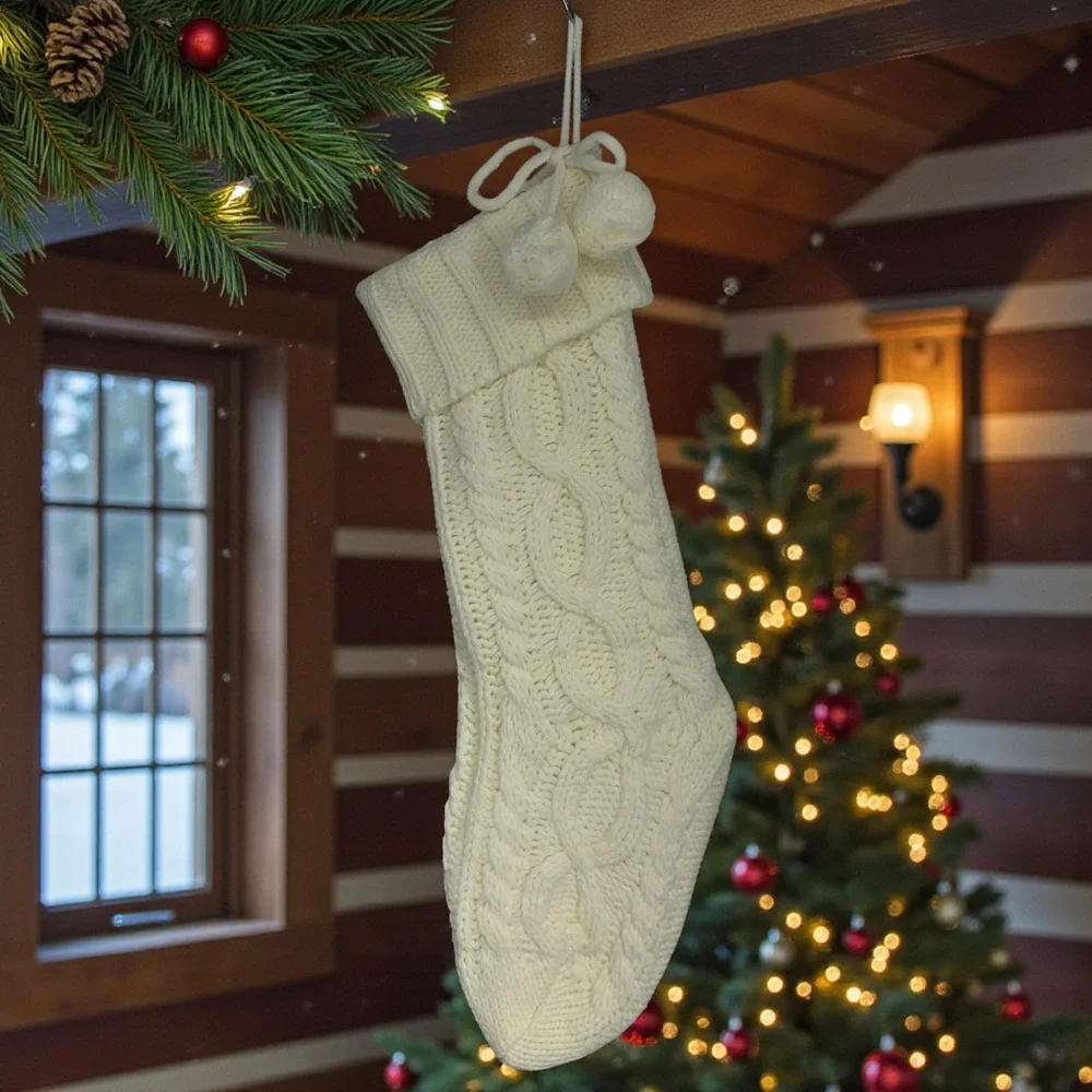 NEW Ivory Cable Knit Christmas Stocking Large 24